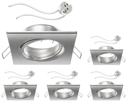 ledscom.de 5x Deckeneinbaurahmen RIR Einbaurahmen chrom matt eckig schwenkbar (LED/Halogen/MR16/50mm) inkl. GU5.3 Fassung