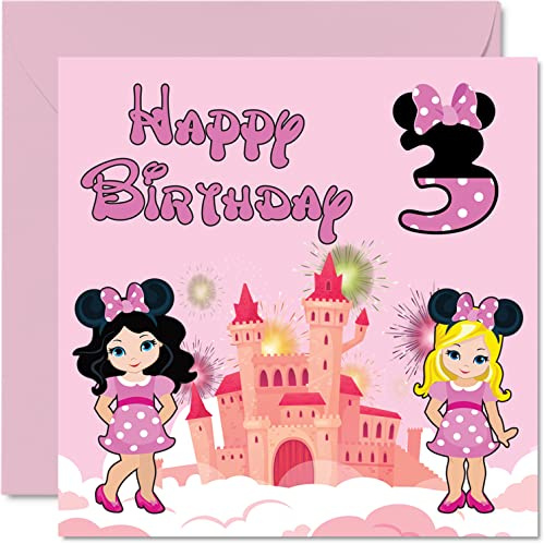 Stuff4 3. Geburtstagskarte für Mädchen, Fantasy Castle Mouse | Karte für 3 Jahre altes Mädchen Mädchen Geburtstagskarten für sie 145 mm x 145 mm Grußkarte für Tochter Nichte Enkelin
