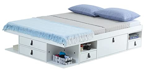 Bett mit Stauraum Bali 140x190 Weiss - Bett mit Bettkasten u. viel Stauraum, ideal f. kleine Schlafzimmer - Bett mit Aufbewahrung inkl. Lattenrost - Praktisch, Robust und Stilvoll