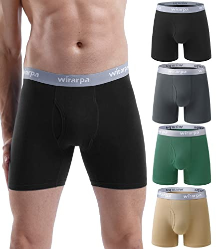 wirarpa Boxer Uomo Cotone Elasticizzato Mutande Uomo Intimo Maschile Senza Etichetta con Vola Aperta Pacco da 4