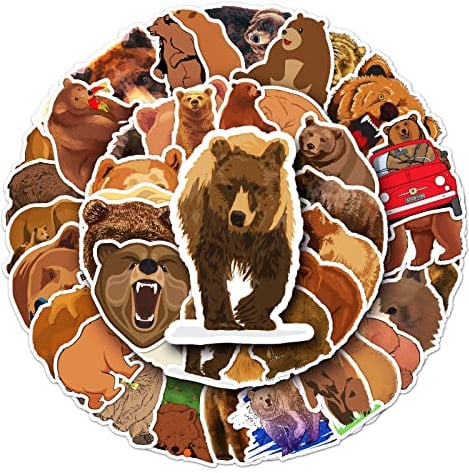 50 Stück Braunbär Aufkleber Wasserflaschen Laptop Telefon Gitarre Skateboard Computer Koffer Fahrrad Grizzlybär Vinyl Stickers Wasserdicht Ästhetisch Aufkleber für Jugendliche Kinder Erwachsene