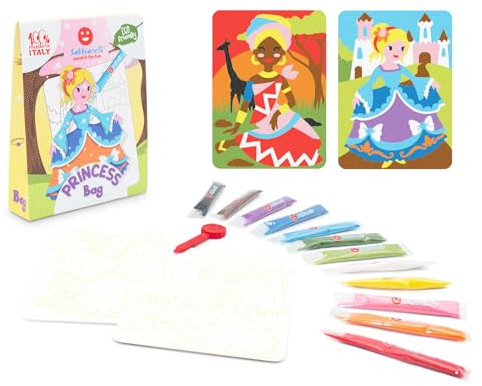 Sabbiarelli Sand-it For Fun - Bag Princess - Mini-Set Kreatives Bastelset: Prinzessinnen gestalten, 12 Beutel bunter Sand, fantasievolle Bastelaktivität, Geschenkidee für Mädchen ab 5 Jahren