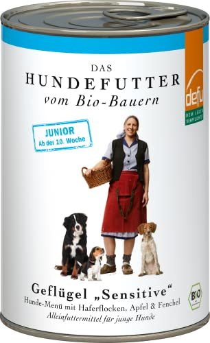 defu Hundefutter | 12 x 400 g | Junior Bio Geflügel Sensitiv | Premium Bio Nassfutter Menü für Junge Hunde