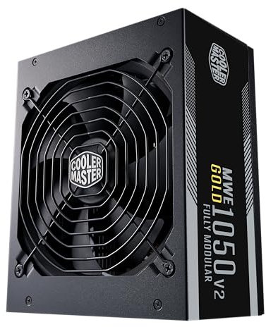 Cooler Master MWE Gold 1050 V2 ATX 3.0 Fuente de Alimentación Modular (Enchufe UE) – Soporte ATX 3.0, 80 PLUS Gold 1050W, Cables Planos, Ventilador FDB 140mm, Alto Umbral Temperatura, 10 Años Garantía