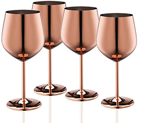 WOTOR Rosegold Weingläser 4er Set, 540ml Edelstahl Weingläser, Robust & Unzerbrechlich Kelche,Passend Für Outdoor, Camping, Pool, Reisen