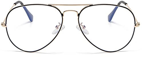 Blaulichtfilter Brille Metallgestell Ohne Stärke Brille Brillenfassung Klare Linse Brille Ohne Stärke mit Brillenetui Schwarzes Gold