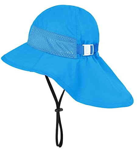 Durio Sonnenhut Baby Sonnenhut Kinder mit Nackenschutz Verstellbarer Faltbare Sommerhut Hut Atmungsaktiv UV-Schutz Königsblau 2-6Jahre (Tag Size M)