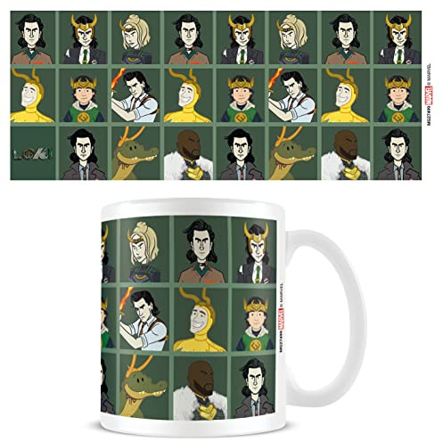 Pyramid International Marvel Loki Mug in Presentation Gift Box (Loki Variants Illustration Design) 11oz Ceramic Mug, Coffee Mugs for Women and Men - Official Merchandise, White