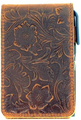 JJNUSA Ledereinband, kompatibel mit Rite in the Rain Spiralnotizbüchern, Mini Notebook A7 Leather Notebook Notepad Pocket Notepad Small 3 x 5 with Pen 7,6 x 12,7 cm Blumenbraun