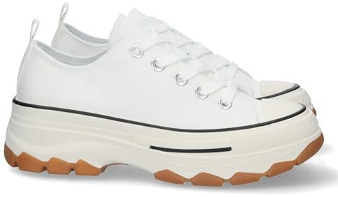 shoes&blues.es 72876-Zapatilla de Plataforma para Mujer, Comoda, Estilo Bamba, Material de Lona, y Cierre de Cordones. Talla 38 Blanco