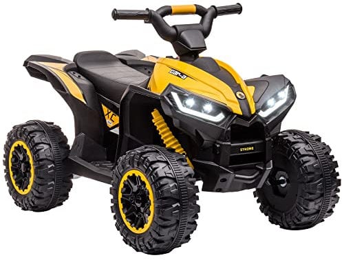 HOMCOM Quad électrique Enfant 12 V, Voiture électrique Enfants 2 Moteurs 2 Vitesses 3-6 km/h, phares LED, klaxon, pour Enfant de 3 à 5 Ans, poignée et Selle Ergonomique, Jaune