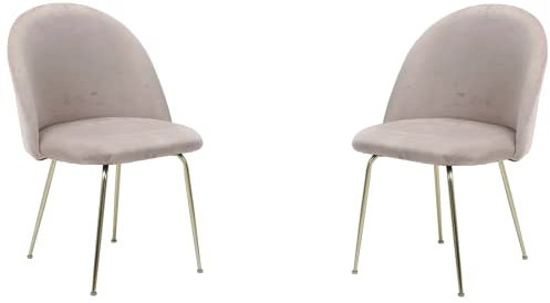 Stuhl für Esszimmer oder Büro, Vintage, aus Samt mit Metallbeinen, 2 Stück (Beine Gold, Taupe gesteppt)
