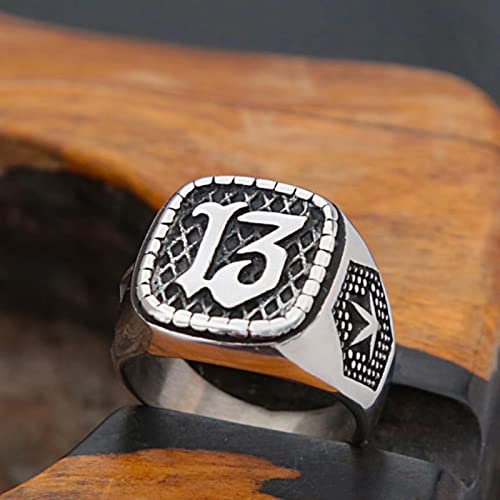 XJruixi Punk Hip Hop Lucky Number 13 Ring Men Stainless Steel Biker Pentagram Men's Ring Fashion Lucky Amulet Jewelry Gift Wholesale