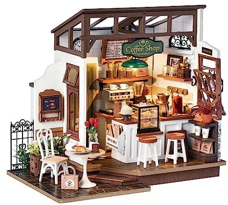 Rolife Casa de Muñecas Casa en Miniatura con Accesorios Hecha a Mano Kits Modelo para Adultos para Construir Juguetes Navidad Regalos de Cumpleaños para Niñas y Mujeres (NO.17 Café)