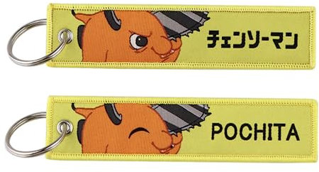 Pinstant Chainsaw Man Pochita Devil Anime Manga Keychain Key Tag Chain Fob Ring, Mixed, 5.1 x 1.2 inches