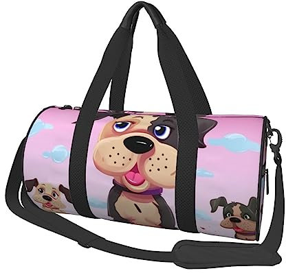 Reisetasche mit Hundemotiv, rund, Rolltasche, Fitnessstudio, Fitness, Training, Handtasche, Schwarz, Einheitsgröße, Schwarz , Einheitsgröße