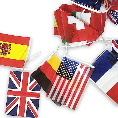 3 Wimpelketten, internationale Flaggen, 5 m, schmückt Ihre Party, Dekorationen und Artikel für Partys Länder der Welt Nationale für Sportvereine, Feier, internationale Veranstaltungen