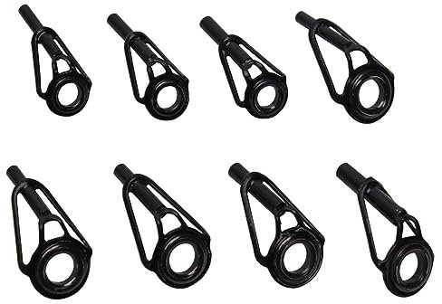SWYSGS 8 Stück Rutenspitzen Reparaturset, Edelstahl Ersatz Rutenspitzen Führungsringe Angelrute Reparatur kit Keramik Führungsringe für Angelruten für Süßwasser Salzwasserruten (Schwarz)