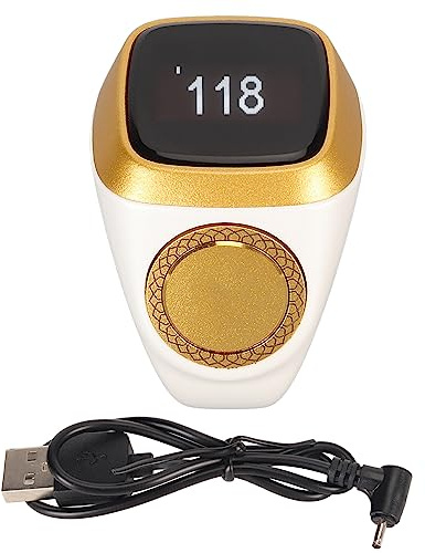 Contapassi da dito, anello contapassi ricaricabile da 18 mm BT5.1 Numero portatile contapassi digitale con supporto per APP iQibla con schermo da 0,49 (Bianco)