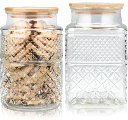 KITERI 1800ml Glass Storage Jars with Bamboo Lid, 2 Pcs Airtight Glass Canister Clear Food Storage Container Jar Large Capacity Glass Storage Containers Decorative Jar for Preserving Flour Nut Jam