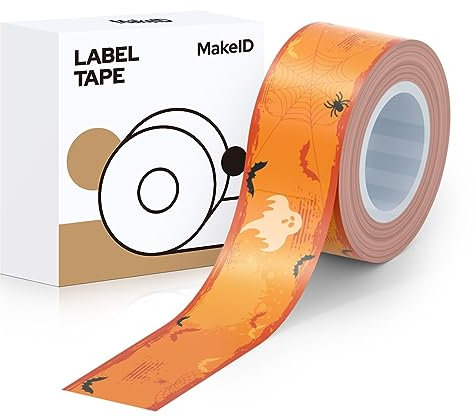 Makeid Etikettenband 16mm x 4m Auflage farbig Hitzebeständig Selbstklebend als Ersatz für Makeid L1/Q1/E1 Kürbisnacht