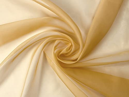 Voile Stoff Meterware am Stück - 150 cm Breite - Gardienenstoff, Dekostoff zum Nähen - Gold