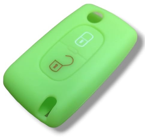 Coque de clé compatible avec Citroen C2 C3 C4 C5 Nemo Peugeot 207 208 307 308 407 408 Silicone Caoutchouc 2 Touches Porte-clés Coque Souple Protection Télécommande Voiture (Vert)