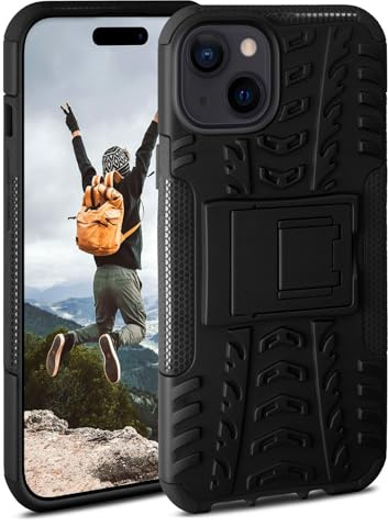 ONEFLOW Tank Case für Apple iPhone 15 Plus Hülle Outdoor, stabile Panzerhülle mit Kamera und Display Schutz, sichere Handyhülle, TPU Handy Schutzhülle mit Ständer, Schwarz