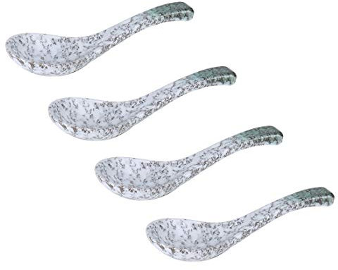 Cucharas soperas Asiáticos cerámica sopa cucharas de té de cucharas 5.3in larga serie de 4 estilo japonés chino de cerámica cucharadas soperas Cucharas de postre (Size : Round spoon-E)