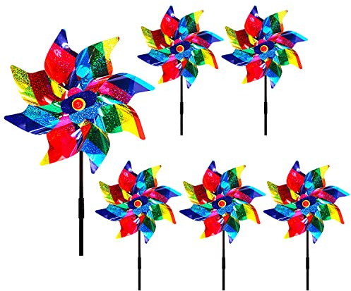 LUKDUNG 6 Stück Windräder Vogelabwehr, Vogelabwehr Reflektierende Windrad, Obstgarten Vogelschreck Windrad Balkon, Dekoration Garten für Protect Garten Hof Balkon (Bunte-6pcs, 24cm)