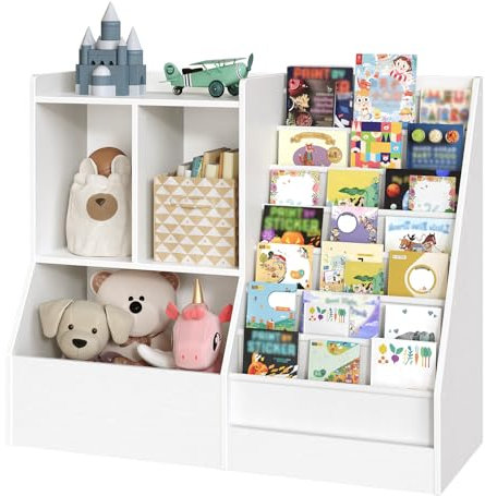 MAHANCRIS 100 cm Kids Bookshelf and Toy Storage, 7 Layer Kids Book Sling Shelf, Toddler Bookshelf, Kids Bookcase, Toy Organizer Cabinet, Large, for Playroom, Bedroom, Nursery, White ABKWT7301