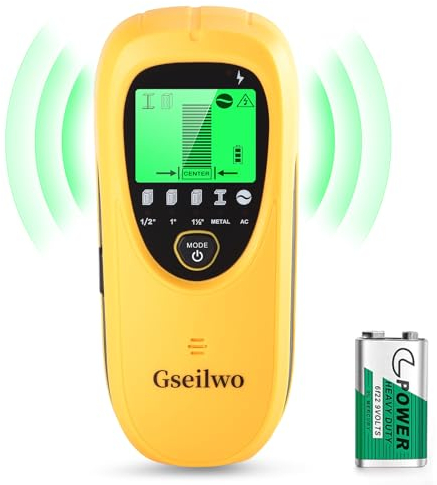 Gseilwo Leitungssucher Ortungsgerät 5 in 1 Wandscanner-Detektor Multifunktionaler Bolzendetektor mit LCD-Display und akustischem Alarm zum Auffinden von Stromleitungen, Holzbalken, Metallrohren