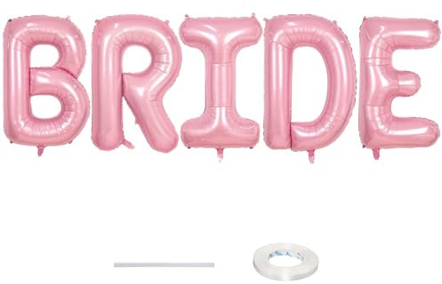 40 Inch Pastel Pink BRIDE Balloons for Bachelorette & Bridal Shower, Light Pink BRIDE Mylar Foil Balloon Letter, Baby Pearl Pink Alphabet Balloon for Wedding Engagement Party Decorations