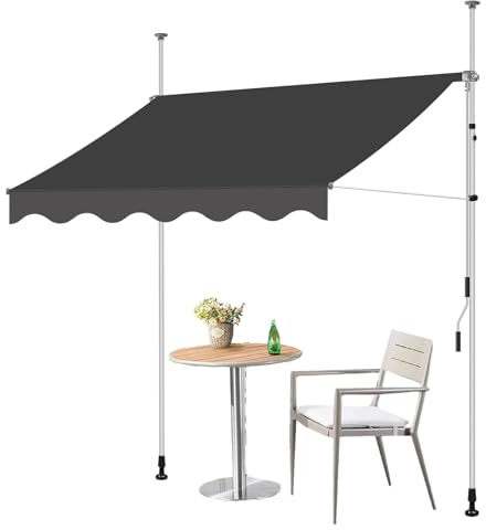 Markise, Klemmmarkise, Balkon Markise Ohne Bohren, Handkurbel Klemmarkisse, Sonnenschutz Balkon, Höhenverstellbar, UV-beständig und Wasserdicht für Terrasse Balkon (Color : Schwarz, Size : 200cm)