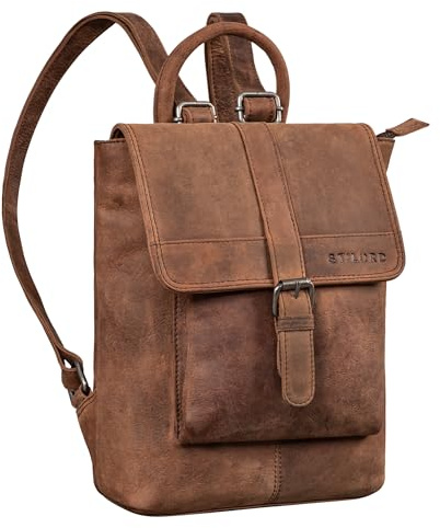 STILORD Agnes Damen Rucksack klein Elegant Damenrucksack Leder Vintage Cityrucksack Kleiner Lederrucksack Daypack für Arbeit Reisen Echtleder Farbe:eichen - braun