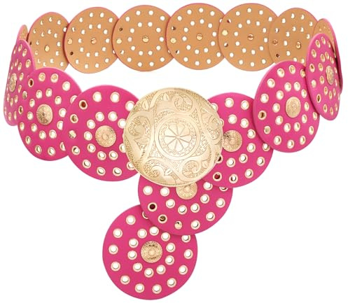 LIMHOO Ceinture à Large Disque Pour Femmes Ceinture Ronde Creuse en Cuir Ceinture de Taille Occidentale Boho