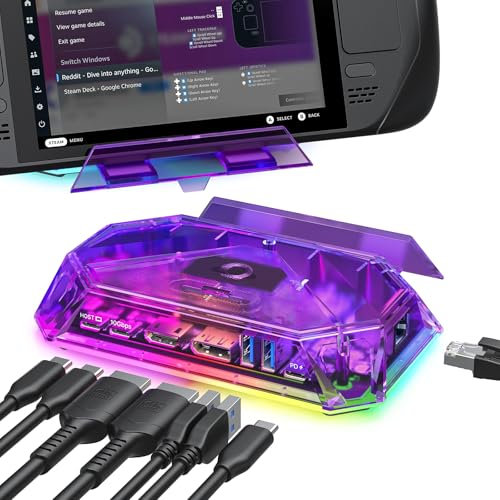 JSAUX Docking Station RGB Compatibile con Steam Deck (OLED)/ROG Ally/Legion Go, 12-in-1 Steam Deck Dock con 4K @120Hz HDMI DisplayPort Gigabit Ethernet USB-C 3.2 USB-A 3.2/2.0, Slot SD/TF - Ametista