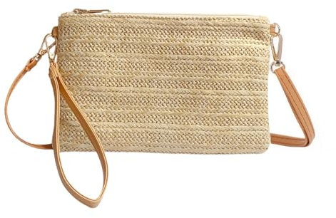 Siyecioa Sacs à Bandoulière Tissés en Paille pour Femmes, Sac Bandouliere Paille, Sacs Décontractés pour Téléphone Portable, Petit Sac a Main Femme, Osier Pochette Téléphone Boheme