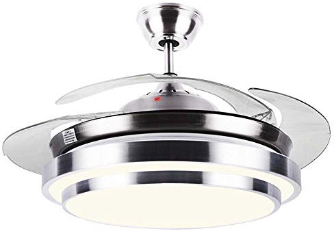 Luz de Ventilador de Techo Invisible Plateada de 42 Pulgadas, luz LED de Tres Tonos de 3 velocidades, 4 aspas con Control Remoto, luz de Ventilador, lámpara de Ventilador para Comedor o Dormitorio (