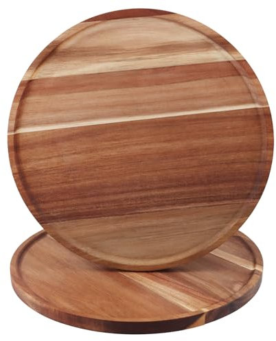 MOUYAT 2 PCS Round Wooden Trays, 30cm Decorative Candle Holder Tray, Coffee Table Tray, Wood Serving Trays for Restaurant, Bar, Kitchen, Home Decor