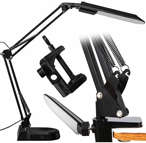 Retoo LED Schreibtischlampe Schwenkarm Architektenlampe Arbeitsleuchte Zeichenlampe Bürolampe Berührungssteuerung Büro Tischlampe Klemmleuchte für Leser Kinder Büro Schwarz