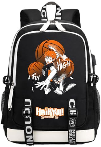 Anime Haikyuu!! KARASUNO Schwarz Oxford Tuch Cartoon Rucksack Schultasche für Manga Shoyo Hinata Fan Cosplay Geschenk, schwarz 1, One size