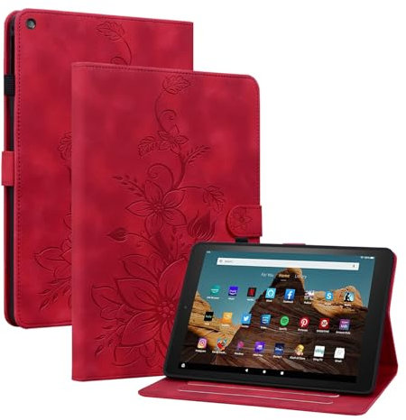 MOKASE Case Fit for Amazon Kindle Fire HD 10 Tablet 5th/7th/9th Generation 2015/2017 / 2019 Release, Suede Leather Folio Stand Cover with Auto Wake/Sleep&Card Slots for Fire HD 10.1 inch Tablet, Red