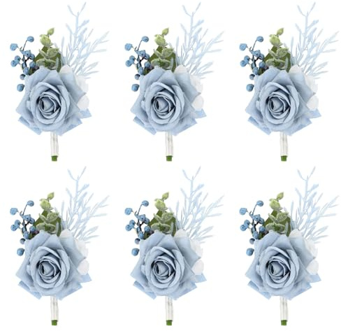 PATIKIL Bouquet di Rose, 6Pz per Sposo Sposa Sposo Damigelle Ritorno a Casa Laurea Ballo di Fine Anno Fiori Matrimonio Accessori Abito da Ballo, Azzurro Chiaro