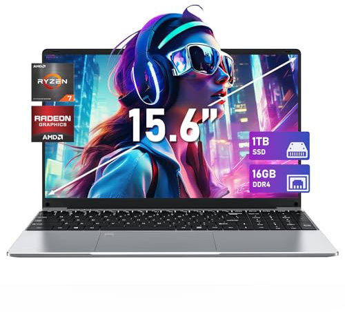 FUNYET Ryzen 7 5700U 8C/16T Processor(up to 4.3Ghz) Win 11 con 5G WiFi, Portatile 15.6 pollici 16GB RAM 1TB SSD Espansione SSD 1TB, 1920 x 1080 FHD Portatile,Tastiera Retroilluminata