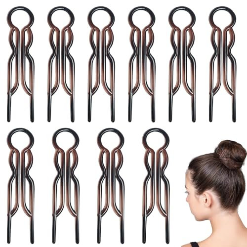 10Pcs Magic Hair Pins, French Hair Fork Lightweight Hairpins Bobby Pins Brown Hairpin Elegant U Shaped Hairpin, Styling Accessories Hairpins For Women And Girls (B)