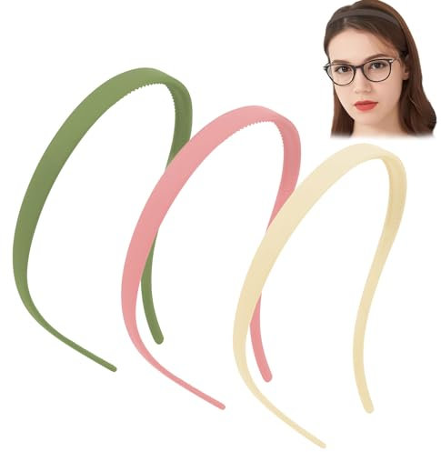 Auiremrti 3 Stück Kein Kopfschmerz Haarreif,Flex ohne Druck,Haarreif für Brillenträger,Sonnenbrille Haarreifen,Dünne Haarreifen Damen,Rutschfest mit Zähnen,Frische Farbabstimmung