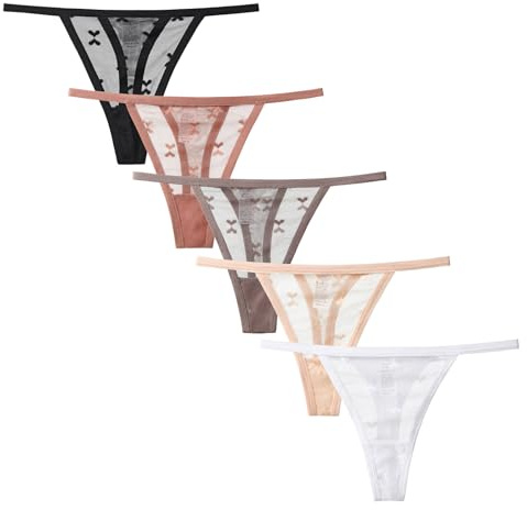 Yolev 5 Pack Lacy G-String Thongs for Women T-back Lace Hollow Out Low Waist Thongs Breathable Sexy Panties Underwear