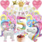 Einhor Deko Kindergeburtstag 5, Einhor Party Deko 4D Luftballons, Set Einhor Geburtstagsdeko 5 Jahre Mädchen, Bunt Banner und Tortendeko, Einhor Geschenke für Mädchen (Einhor Geburtstag 5 Jahre)