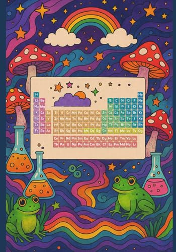 Big Fat Trippy Chemistry Grid Notebook: Psychedelic Graph Paper Journal with Periodic Table, Mushrooms, Frogs & Beakers – 7x10, 1/4 Inch Grid, 100 Pages